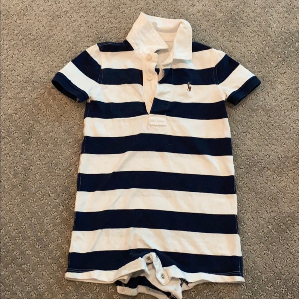 Navy and white stripe onesie